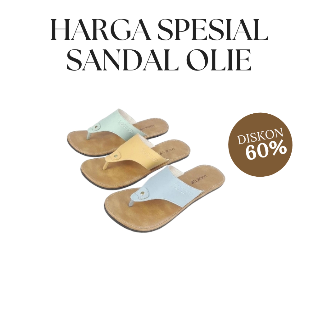 OLIE Look Up Sandal Wanita Model Jepit Sandal Jepit Flat Color Series / Look Up