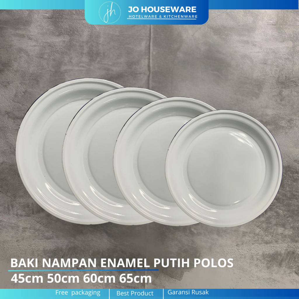 Baki Bulat Besar Putih Polos Enamel Jadoel (45cm,50cm,60cm,65cm)/ Nampan Enamel serbaguna