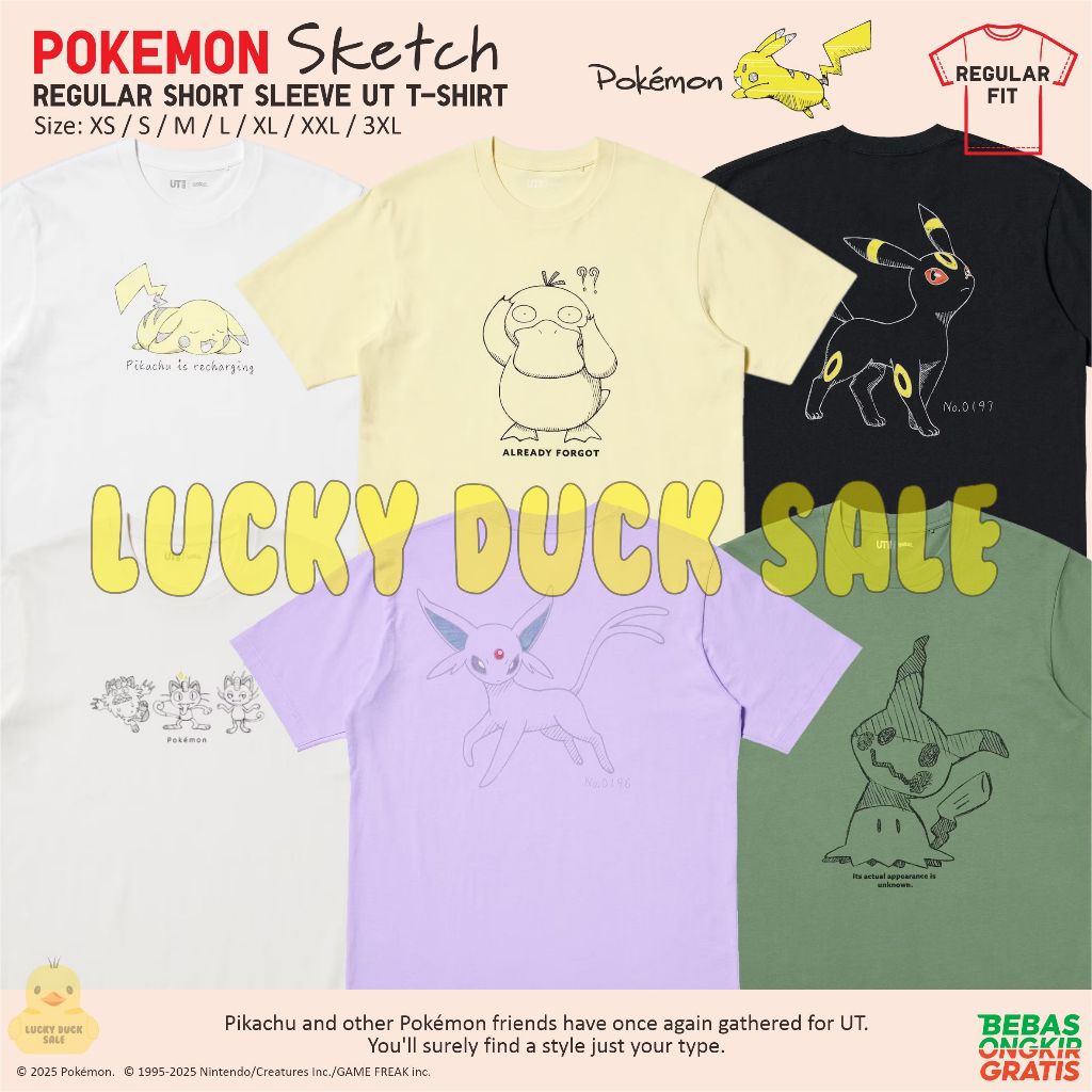 Pokemon Sketch Baju Kaos Regular Anime UT Shirt UNIQLO UT Pokemon