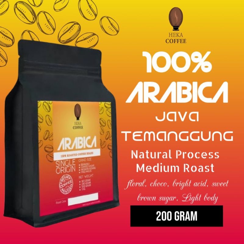 

(200 GRAM) BIJI / BUBUK KOPI ARABIKA / ARABICA TEMANGGUNG ASLI 100 % - HEKA COFFEE