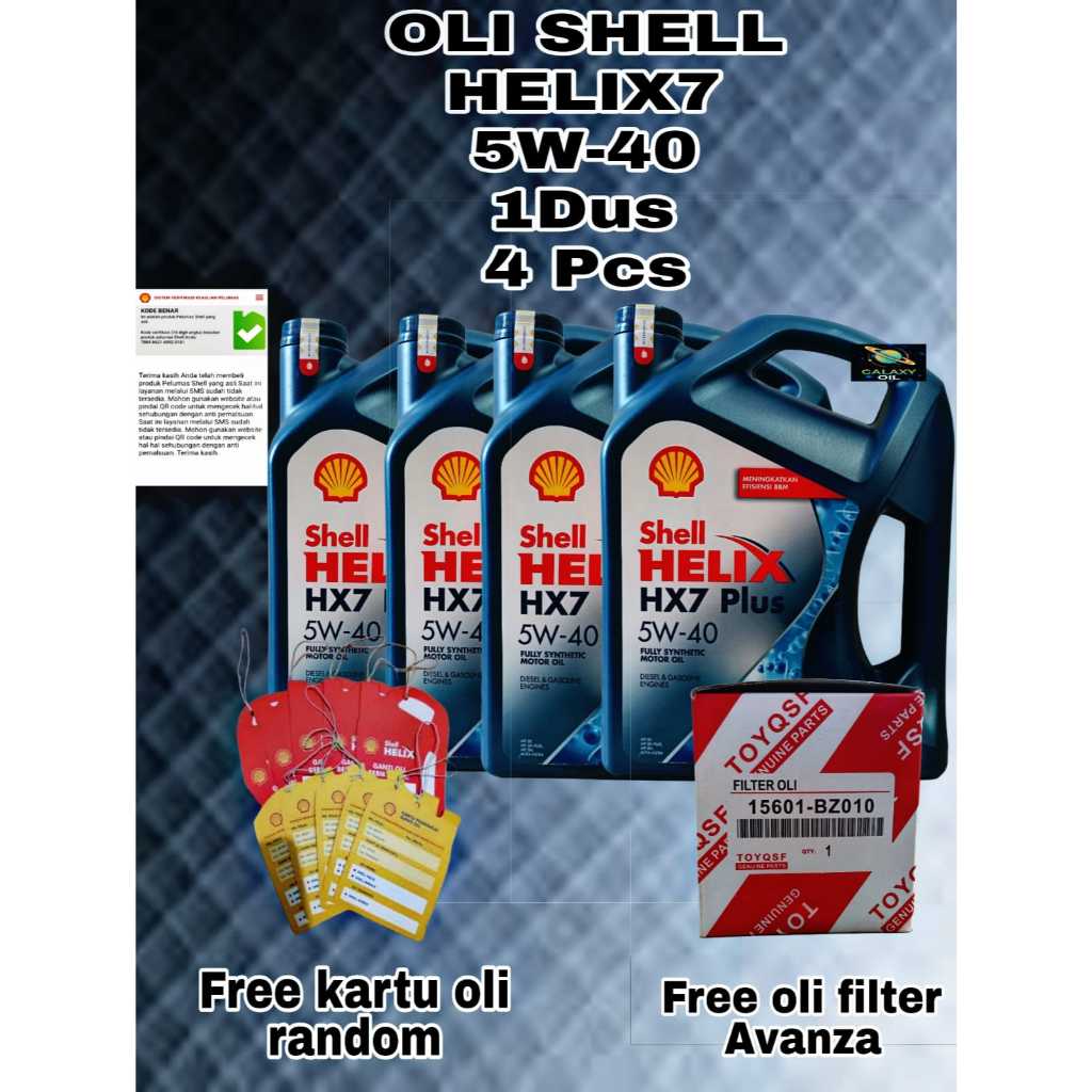OLI MOBIL SHELL HELIX HX7 10W-40 BENSIN DIESEL, 4 LITER 1Dus 4 Pcs Original Scan Barcode