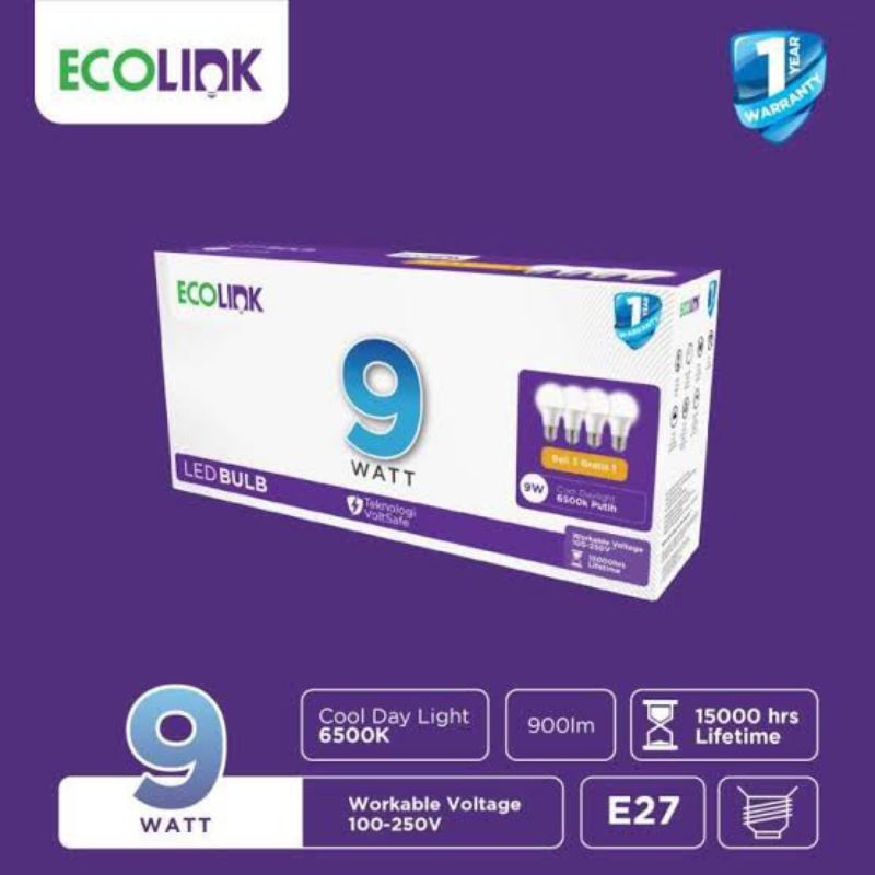 Promo Lampu LED Bulb ECOLINK 9Watt Beli 3 Gratis 1