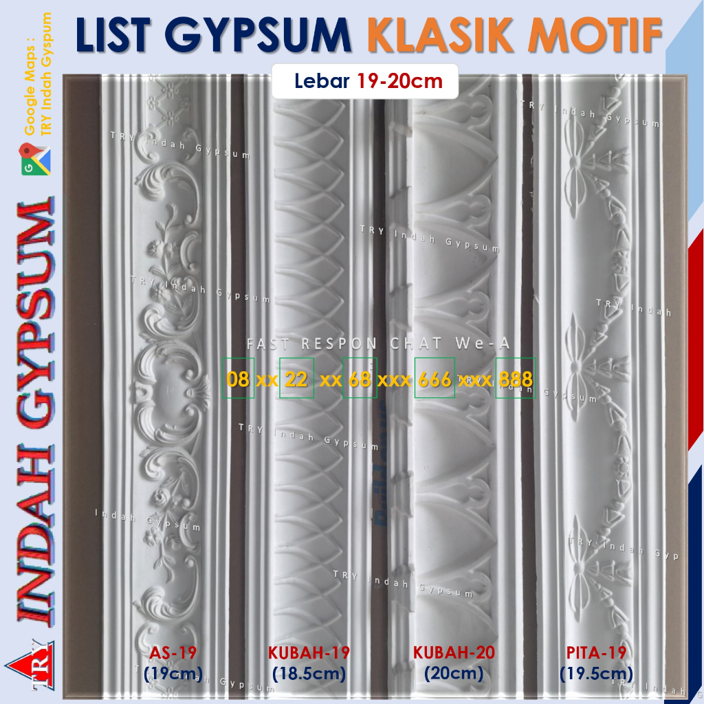 List Gypsum motif KLASIK 19cm dan 20cm - Original TRYINDAH