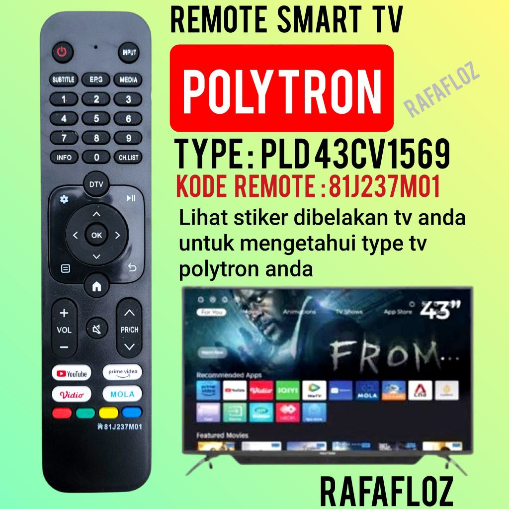 Remote POLYTRON PLD43CV1569 Smart Tv  Remot 81J237M01 Non voice comand