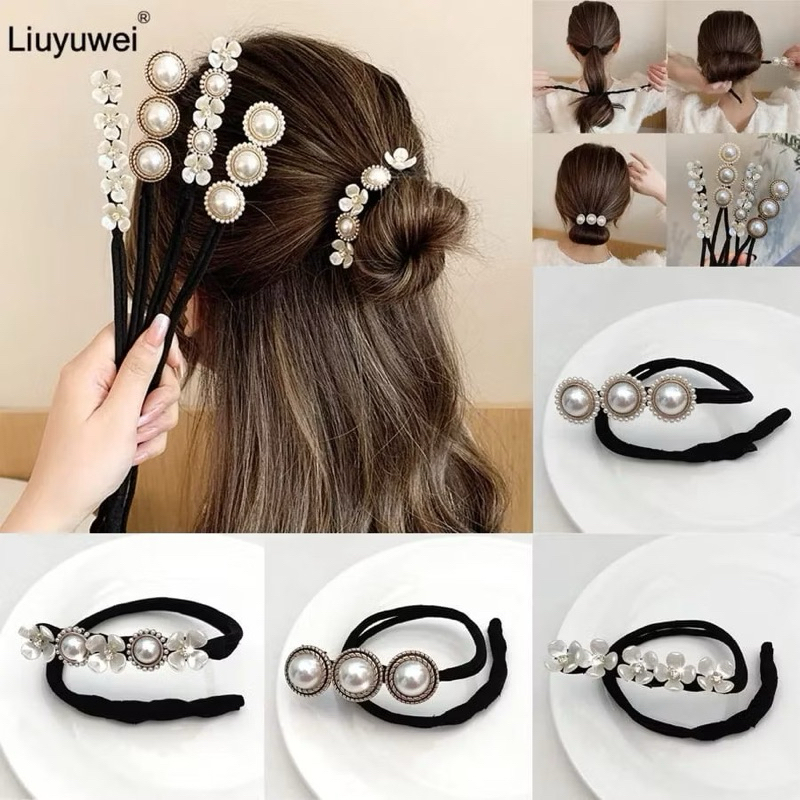 Sanggul Rambut iKat Jepit Modern Simple Wanita Korea Motif Mutiara Diamond Elegant