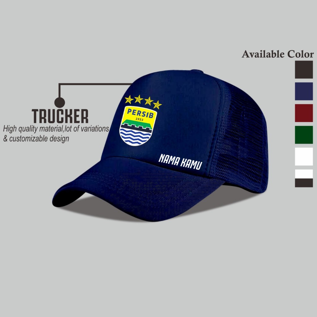TOPI TRUCKER PERSIB JUARA BINTANG 4.TOPI PERSIB JUARA,BISA PAKAI NAMA SENDIRI