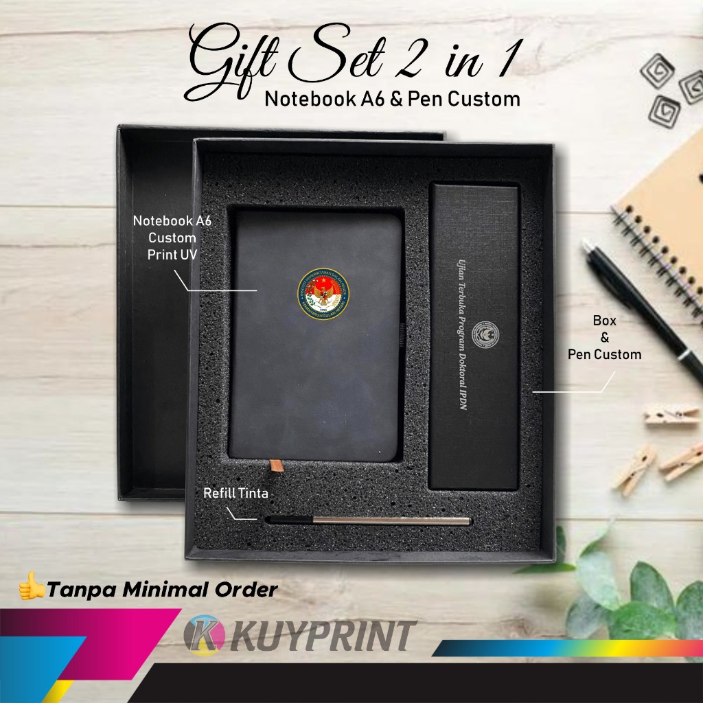 

Box Gift Set Agenda Notebook A6 Pulpen Exclusive Custom Nama dan Logo Perusahaan