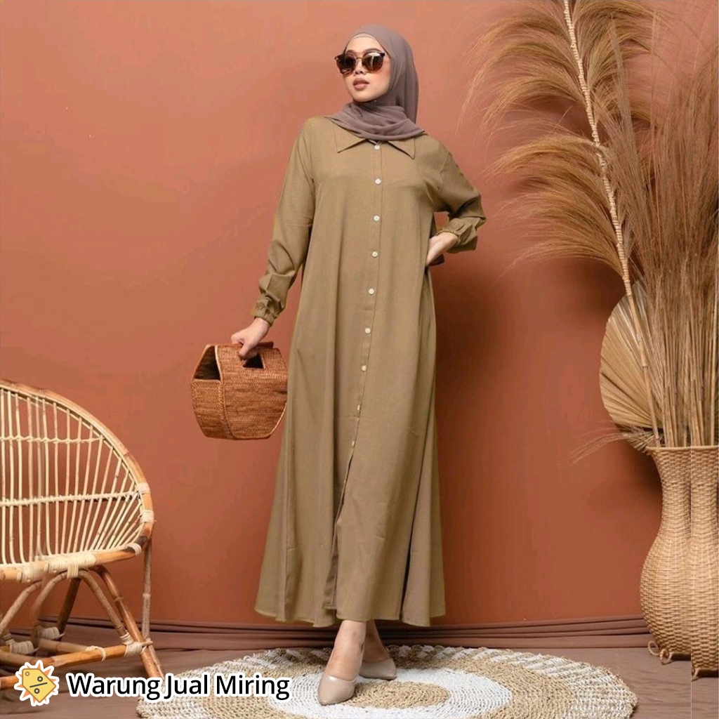 Baju Gamis NADIA Full Kancing Muslim Dress Busui Lengan Panjang Bahan Kain Moscrepe Lemonskin Premiu