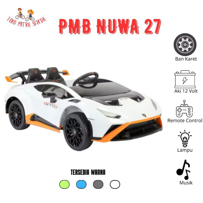 Mainan Mobil Aki Anak Lamborghini PMB Nuwa 27 Aki 12 Volt 2 Dinamo