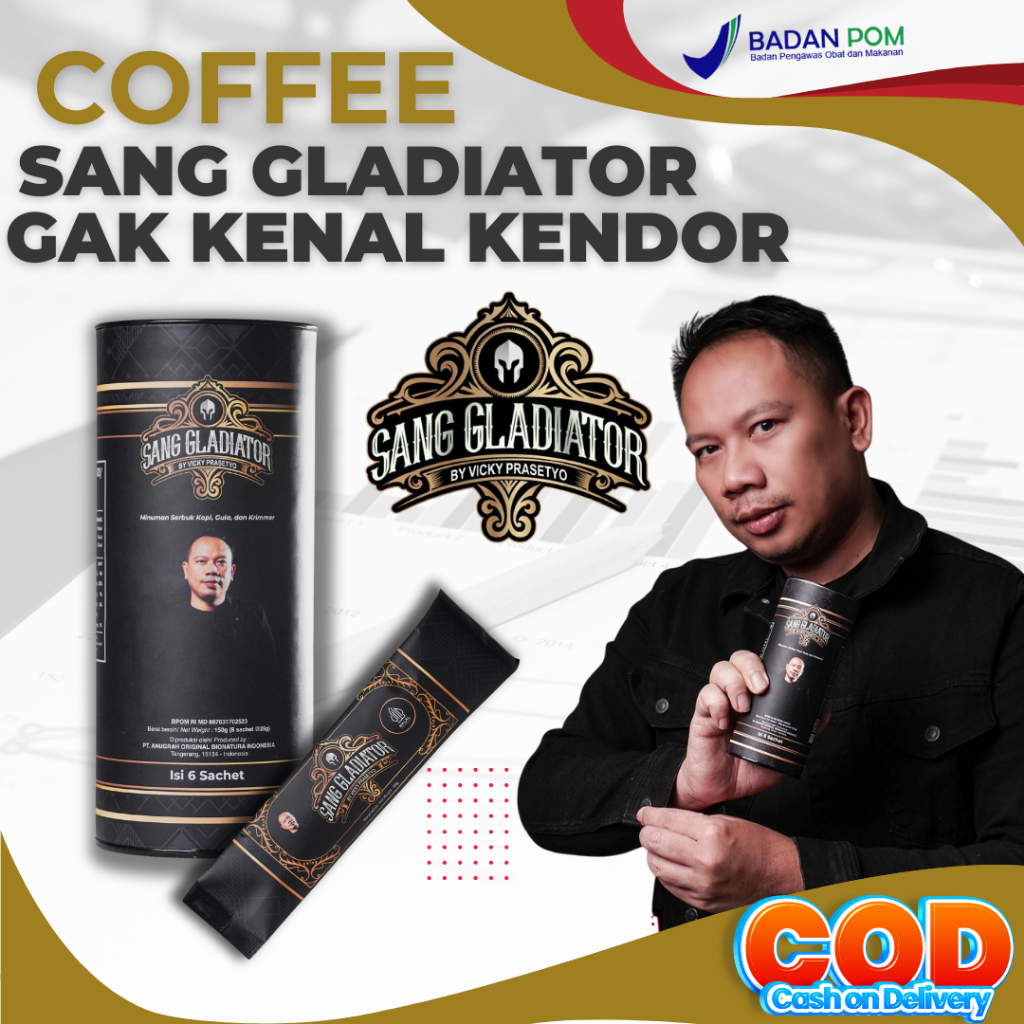 

KOPI SANG GLADIATOR COFFEE BY Vicky Prasetyo Original 1 box isi 6 sachet