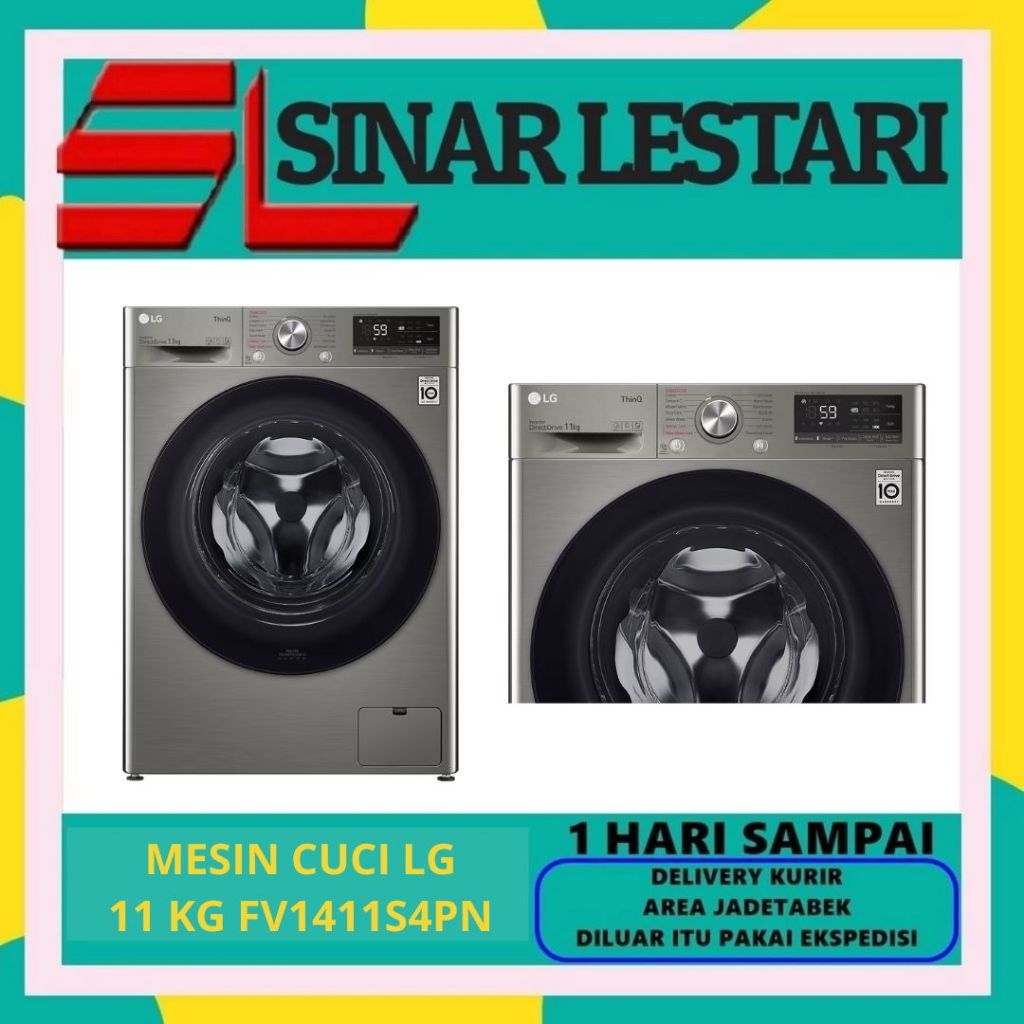 LG FV1411S4PN MESIN CUCI FRONT LOADING 11 KG LG THINQ AI STEAM AI DD+