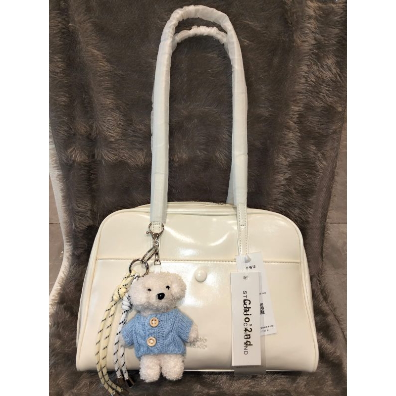 shoulder bag wanita putih kulit free bag charm