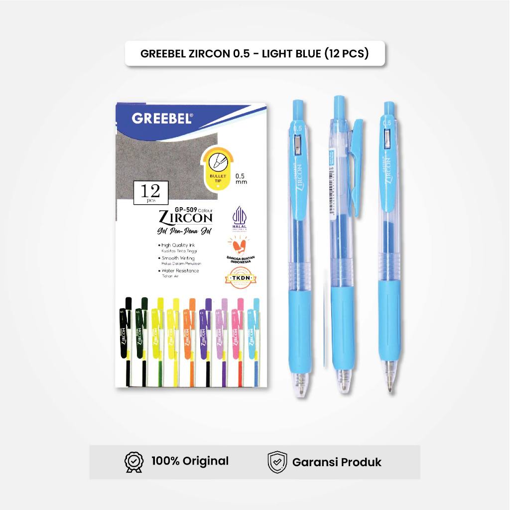 

GREEBEL Gel Pen Pulpen Pena GP-509 Zircon Isi (12PCS/SET) Warna Light Blue / Pulpen Gel Murah Grosir