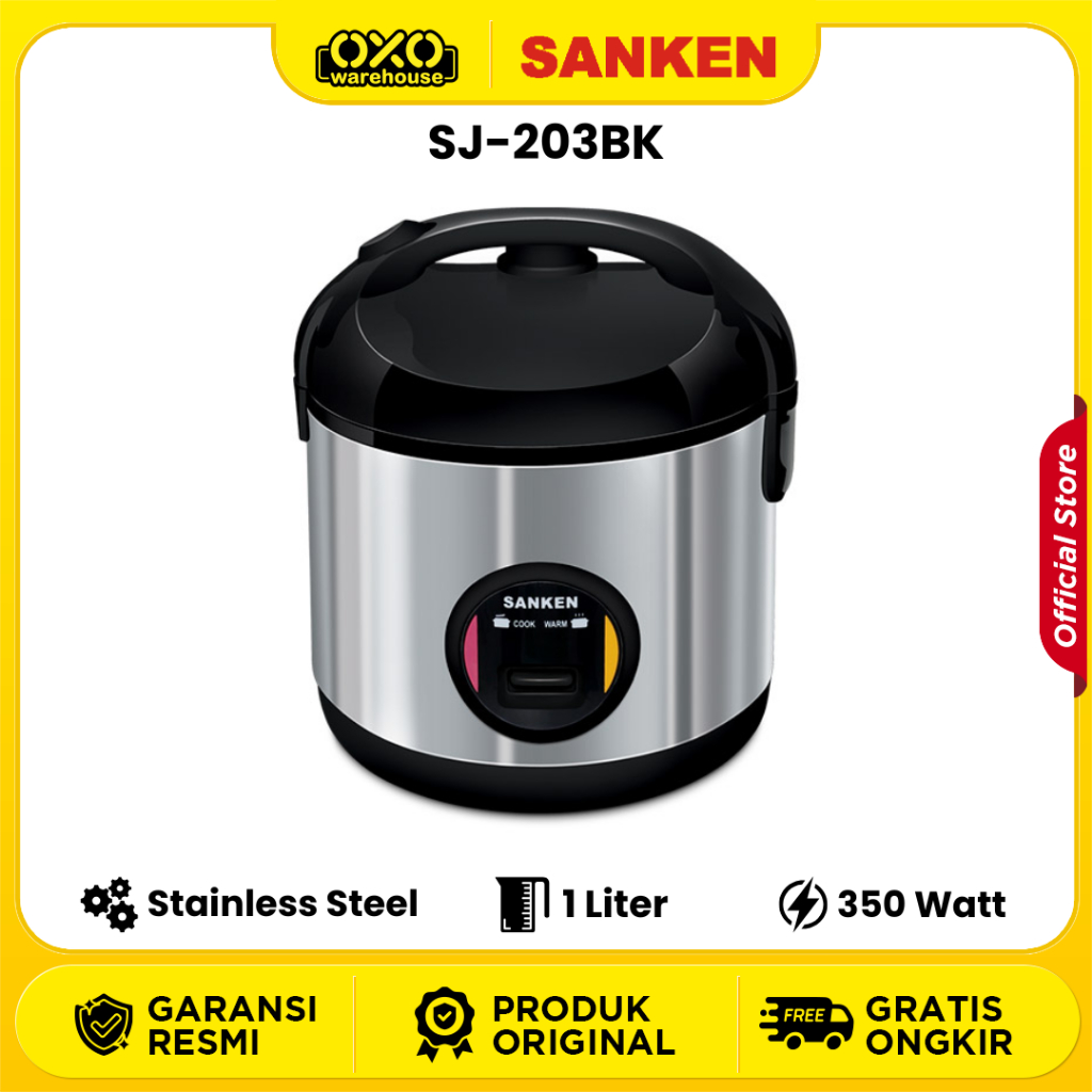 SANKEN Rice Cooker SJ-203BK Mejikom Penanak Nasi 1 Liter Low Watt Garansi Resmi