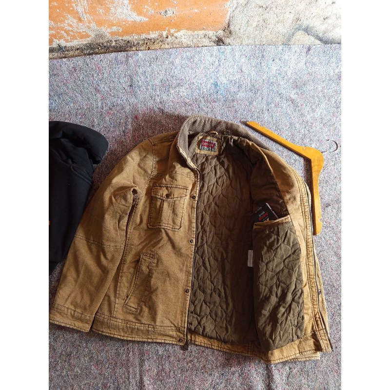 VINTAGE LEVIS MENS COTTON MILITARY FIELD TRUCKER JACKET BROWN INSULATED RED TAB BARN CHORE size S fi