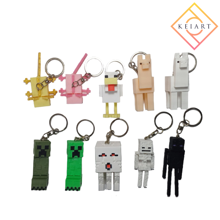 Gantungan Kunci Minecraft Chicken, Llama, Skeleton, Axolotl, Ghast, Enderman, Creeper