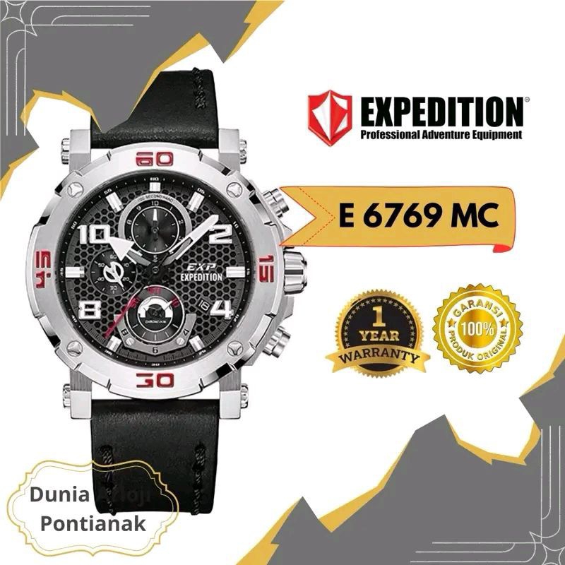 [ DUNIA ARLOJI PONTIANAK ] E 6769 Jam Tangan Pria Sporty Olahraga Mewah Kulit Expedition E6769 Kaca 