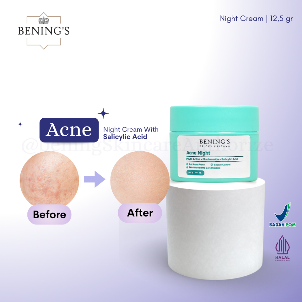 Bening Skincare Acne Night Cream Krim Malam Penghilang Jerawat Benings Skincare BPOM Halal Untuk