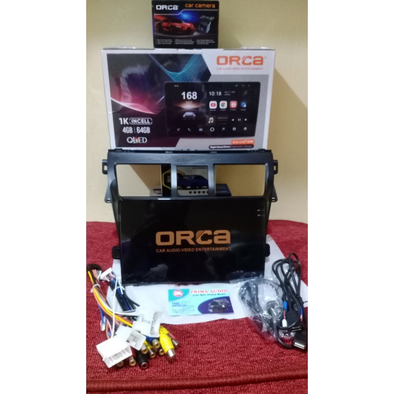 Paket Android ORCA Ram 4+64GB 9" prame Toyota Vios,Camera Orca,soketPNP