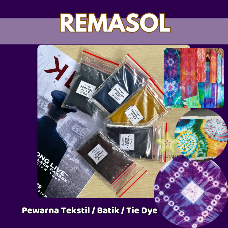 Bubuk Pewarna Remasol Batik Pewarna Tekstil Tie Dye Shibori Jumputan Paket Sumbo Penguat Warna Celup