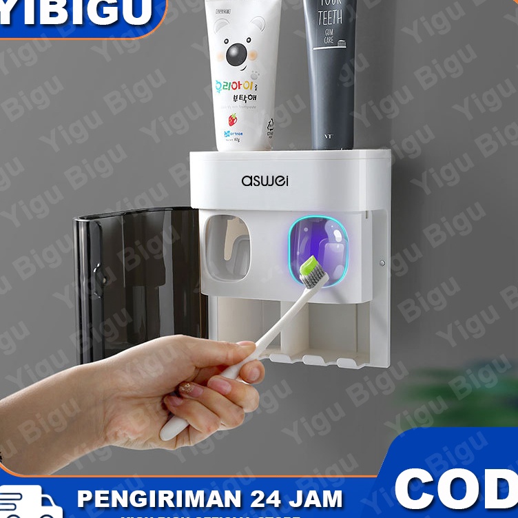 Aswei Dispenser Odol Dan Tempat Sikat Gigi Dengan Penutup Anti Bakteri Pemeras Pasta Gigi Otomatis Y