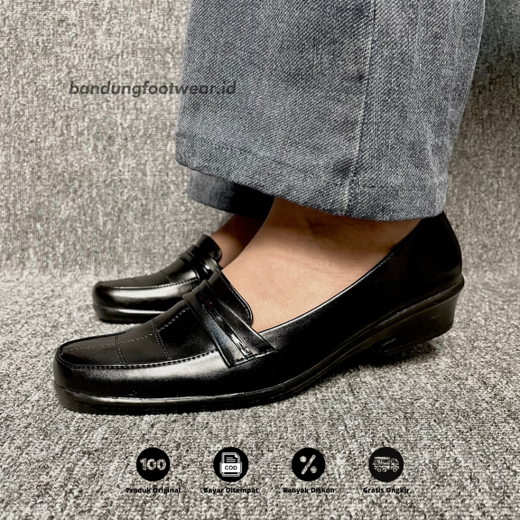 Andara collection sepatu wanita kerja kantor sepatu pantofel flat kulit hitam