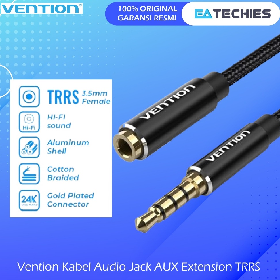 KODE L47G Vention Kabel Extension Jack Audio Aux 35mm Male to Female TRRS  Perpanjangan Audio 3 Ring