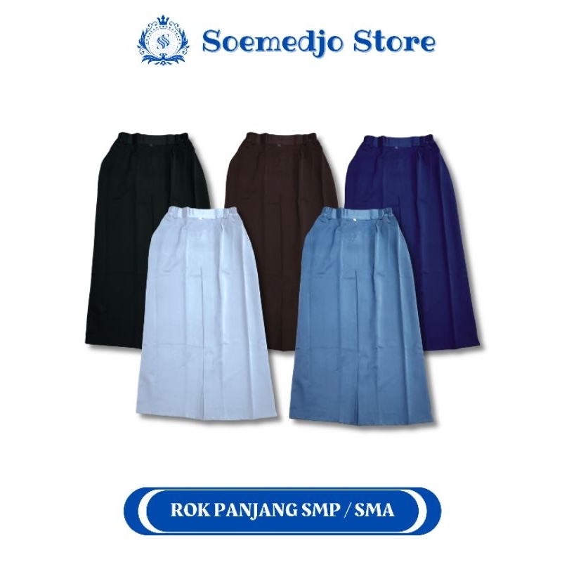 Rok Span Panjang SMP MTS SMA SMK Rok Sekolah Panjang Biru Abu Putih Hitam Coklat Rok Seragam Sekolah