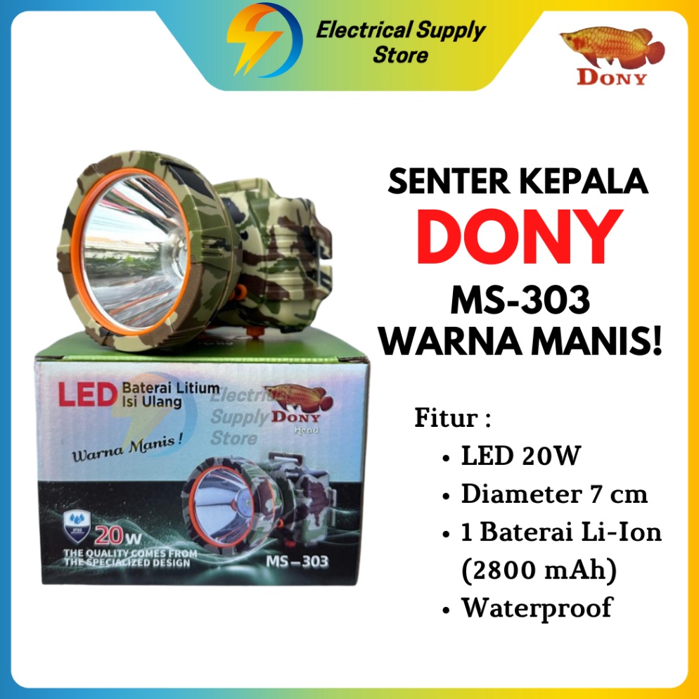 KODE L19A SENTER KEPALA DONY MS33 WARNA MANIS MODEL ARMY  LED 2W  SUPER TERANG  CAHAYA PUTIH  KUNING