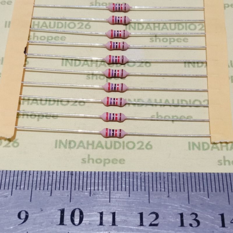 PINK 27K 1/4W 1% kaki tembaga resistor 27 k 1/4 watt  27 kilo ohm 1/4 w 1/4watt 1 persen 27k seperem