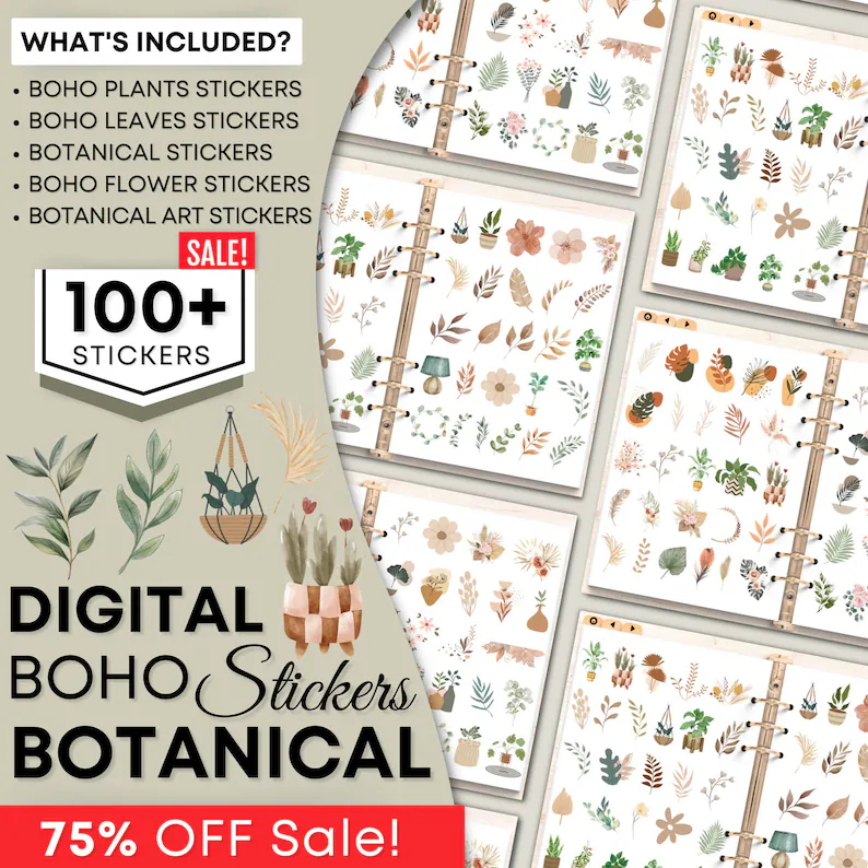 

Boho Flowers and Plants Digital Stickers | PNG File | Journal | Stiker Digital Bunga dan Tumbuhan