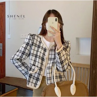 Cardigan Blazer Garis-garis Hitam Putih Outer Wanita Knitwear Casual Panjang Baju Tebal Atasan