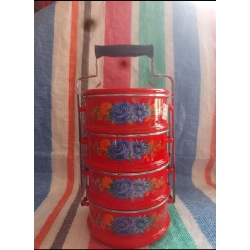 Rantang enamel warna merah susun 4/rantang maspion panda warna merah ukuran 18cm