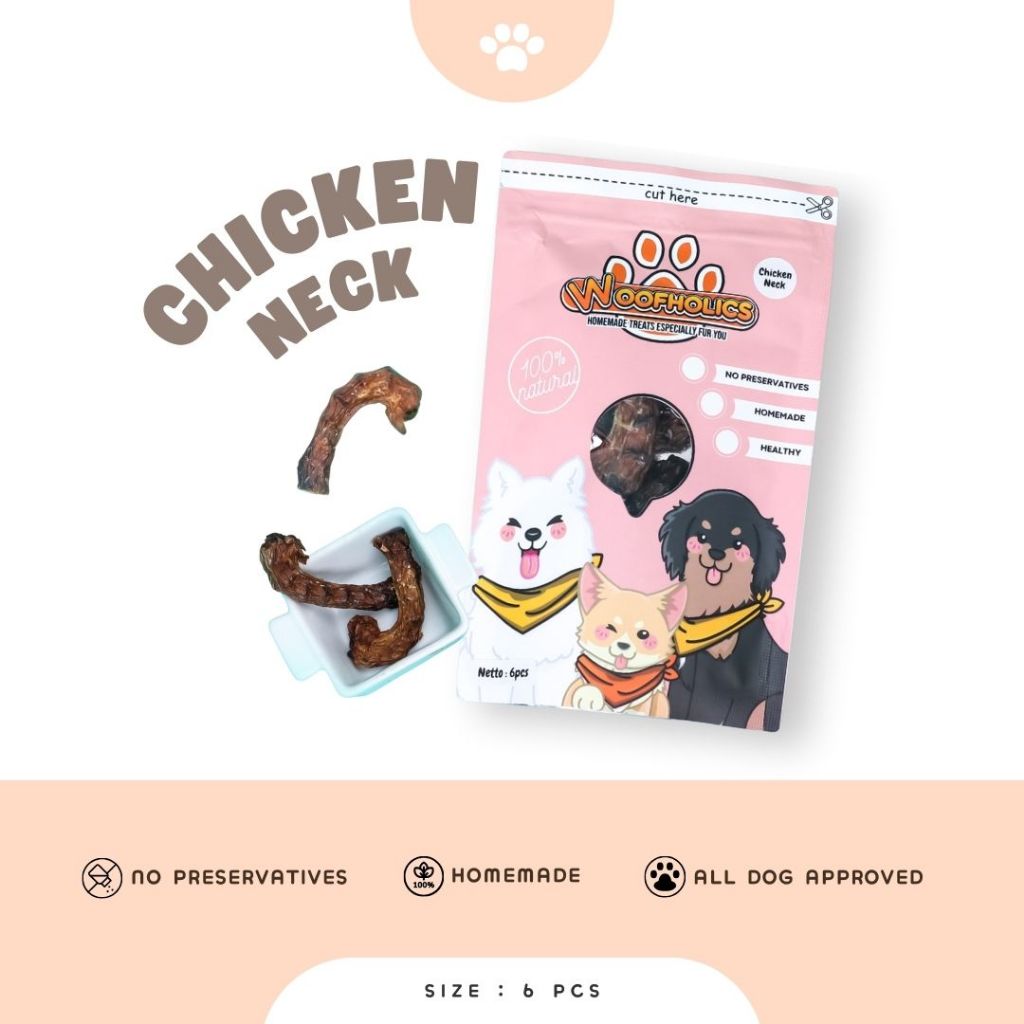 Sco Woofholics Chicken Neck/ Leher Ayam / Dog Snack / Dog Chew Treats / Cemilan Anjing