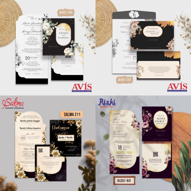Undangan Pernikahan Aethetic Murah Desain Mewah tema hitam putih atau black white