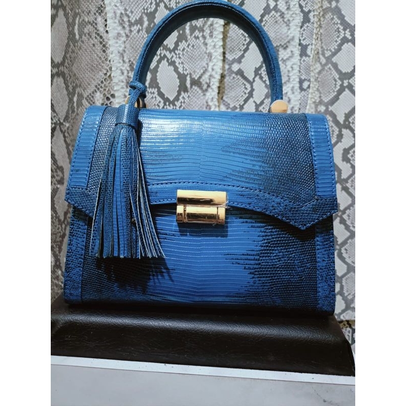 (NEW) CLVTCH HANDBAG BLUE. Tas Jinjing berbahan asli 100% kulit biawak
