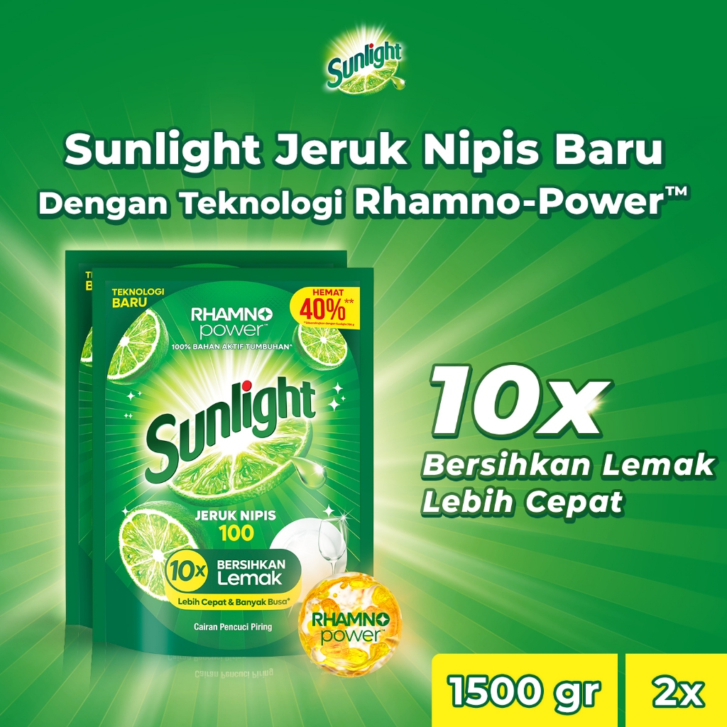 [FORMULA BARU] Sunlight Sabun Cuci Piring Jeruk Nipis 1500gr x2 | Busanya Tumpeh-Tumpeh