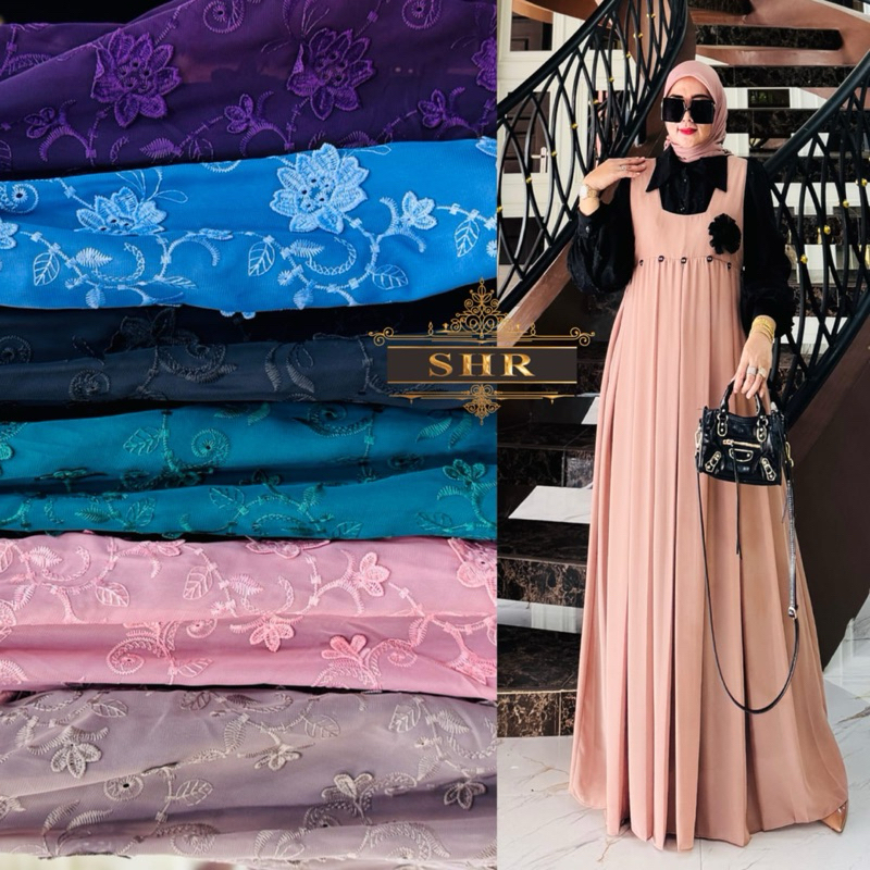 “SHR NEW”READY READY MAXI DRESS OVERALL BUNGA BULU BY SHR ORI SIAP KIRIM LANGSUNG