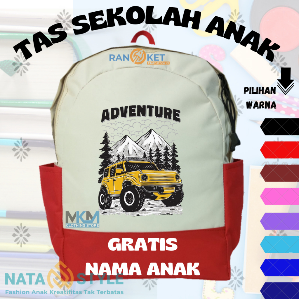 Tas Ransel/Backpack Anak Mobil Jeep Adventure I Tas Sekolah Anak Mobil Jeep Adventure [ Free Cetak N