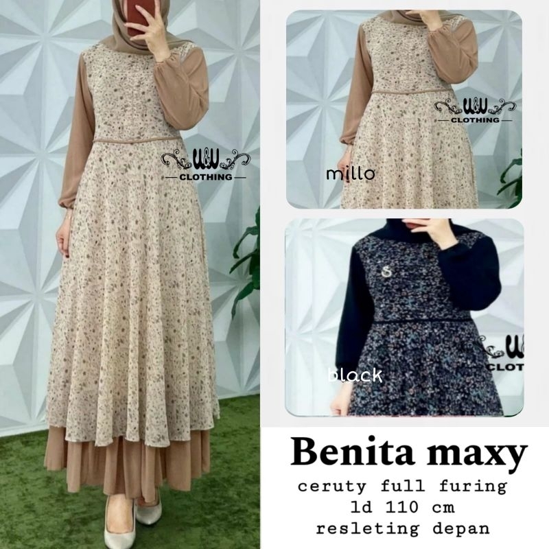 Benita Maxy Dress Wanita Ceruty Full Furing