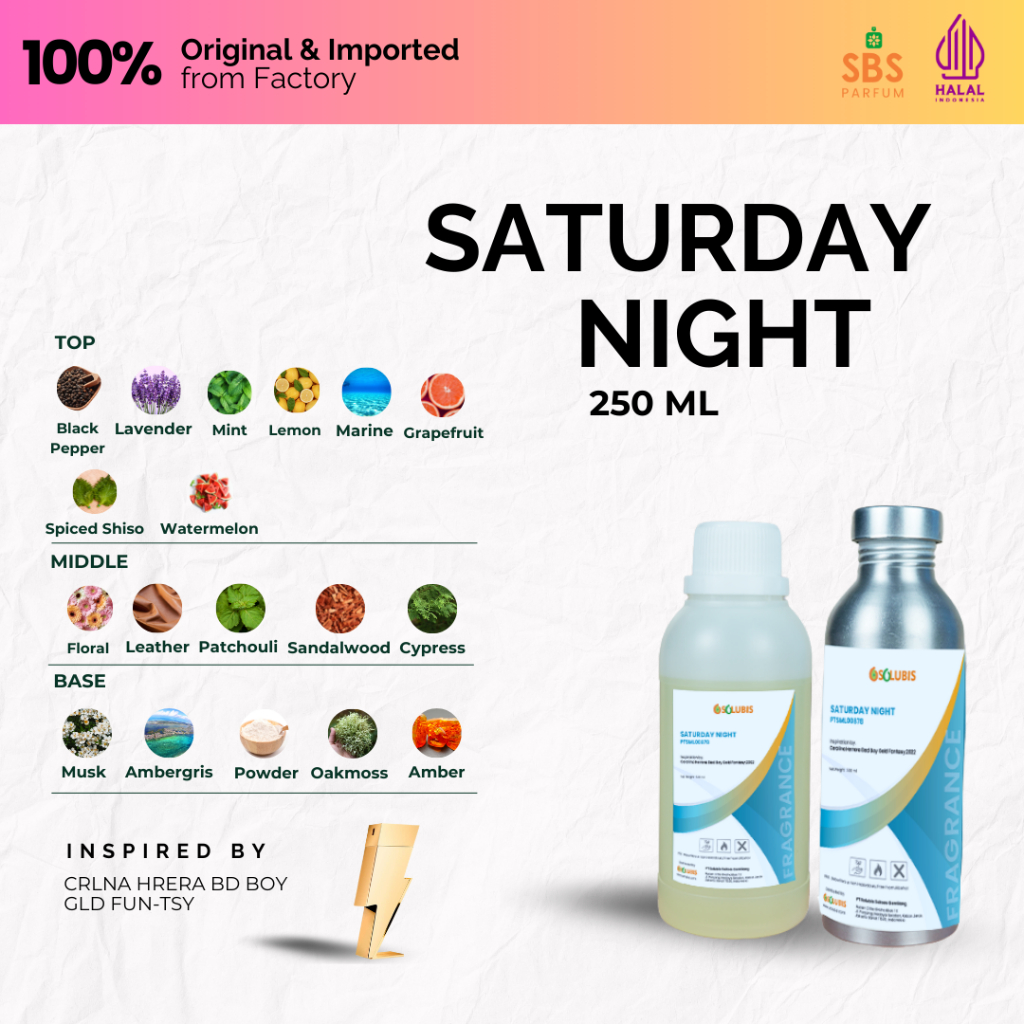 Bibit Parfum Murni Original [Saturday Night] | 250ml - Inspired by Carolina Herrera Bad Boy - Bibit 