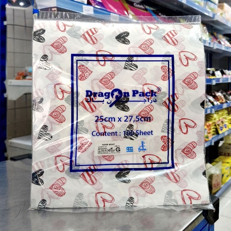 

Paper Wrap motif Love 25 x 27,5cm 100Lembar Food Grade/Keras Pembungkus Makanan/Kertas Alas Kue/Kertas Alas Bolu/Kertas Alas Makanan