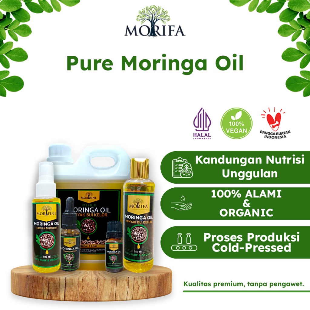 MORIFA Moringa Oil Murni / Minyak Biji Kelor Carrier Oil 1 Liter Organic Moringa Oleifera Seed Oil