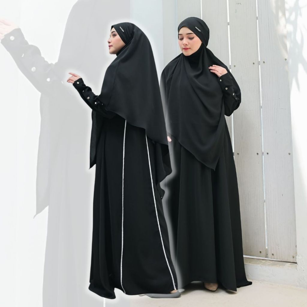SUKAHIJAB - Ruwah Abaya Hitam Terbaru Kekinian Polos Gamis Putih Premium Busui Jumbo Manset Kancing