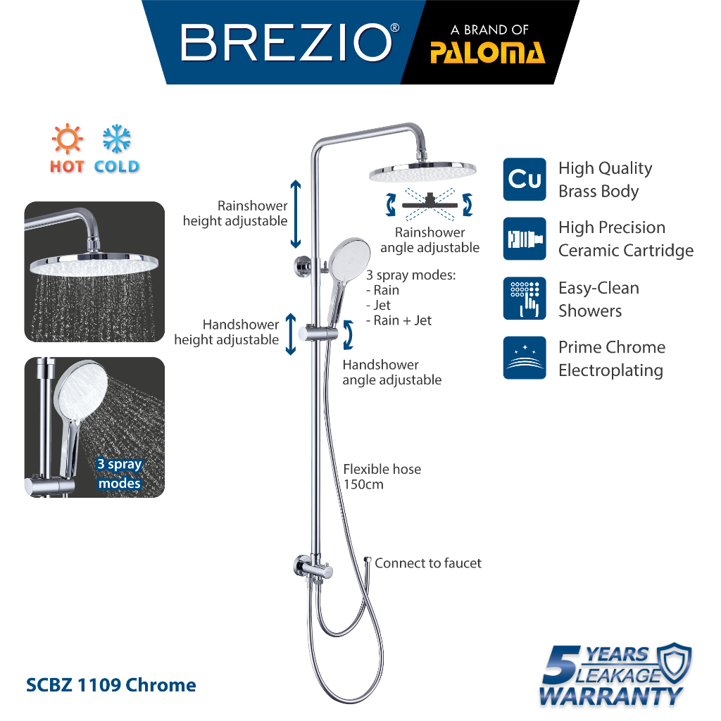 BREZIO SCBZ 1109 Shower Tiang Set Column Mandi Tanpa Keran Kran Air Handshower Mandi Hand Shower Hea
