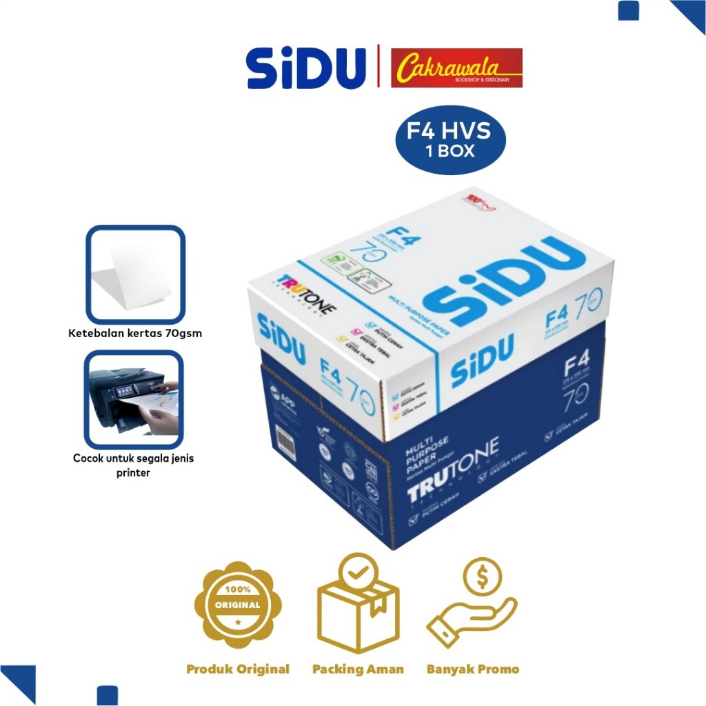 

Kertas HVS SIDU F4 70 GSM – 1 Boks Isi 5 Rim (2500 Lembar) | Kertas Fotocopy & Print Legal Size