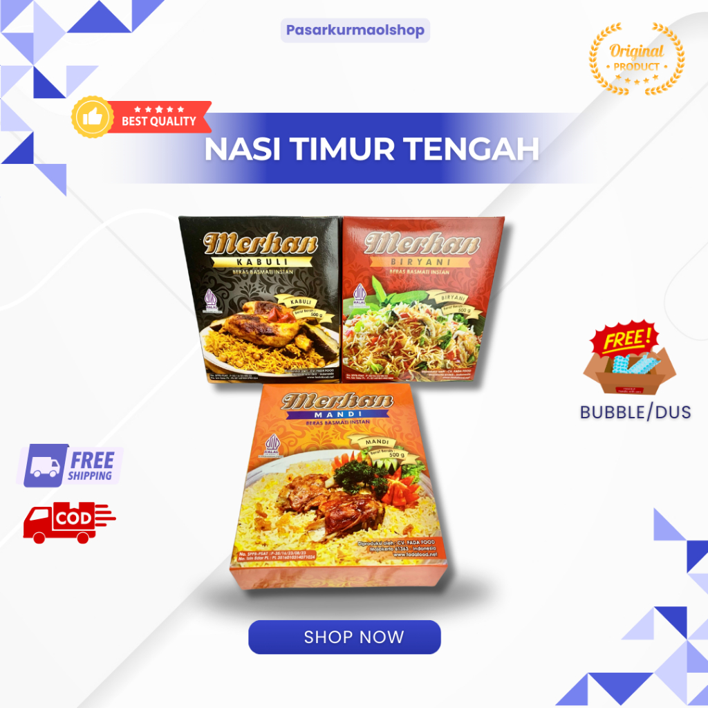 

Nasi Timur Tengah Merhan | Varian (Mandi, Kebuli, Biryani) dengan Beras Basmati & Bumbu