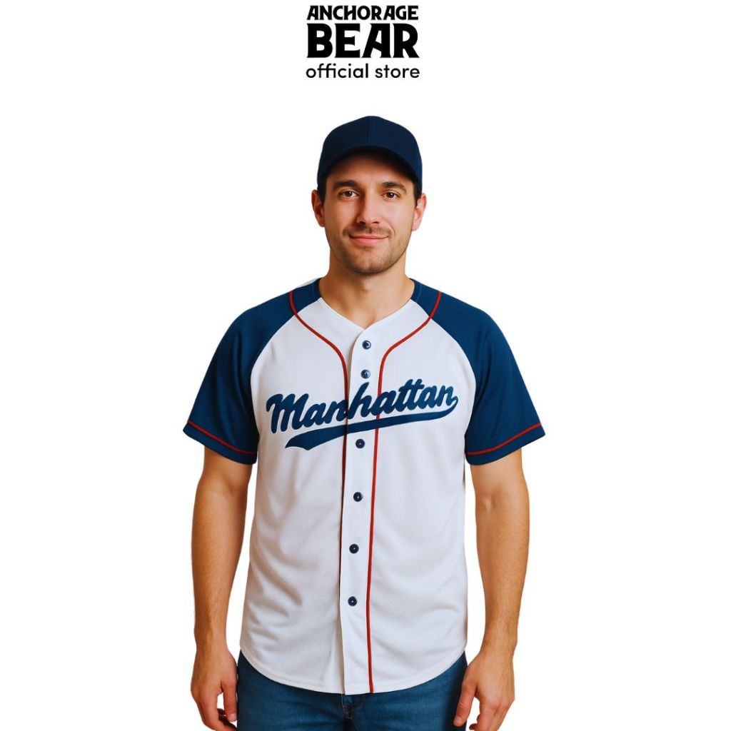 Anchorage Bear - Baseball Jersey - Baseball Custom Blue Manhattan Dewasa + Kids Anchorage Bear