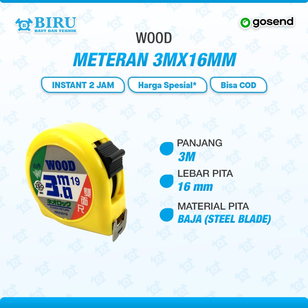 Alat Ukur Meteran / Measuring Tape / Tape Measure Merk WOOD 3 Meter