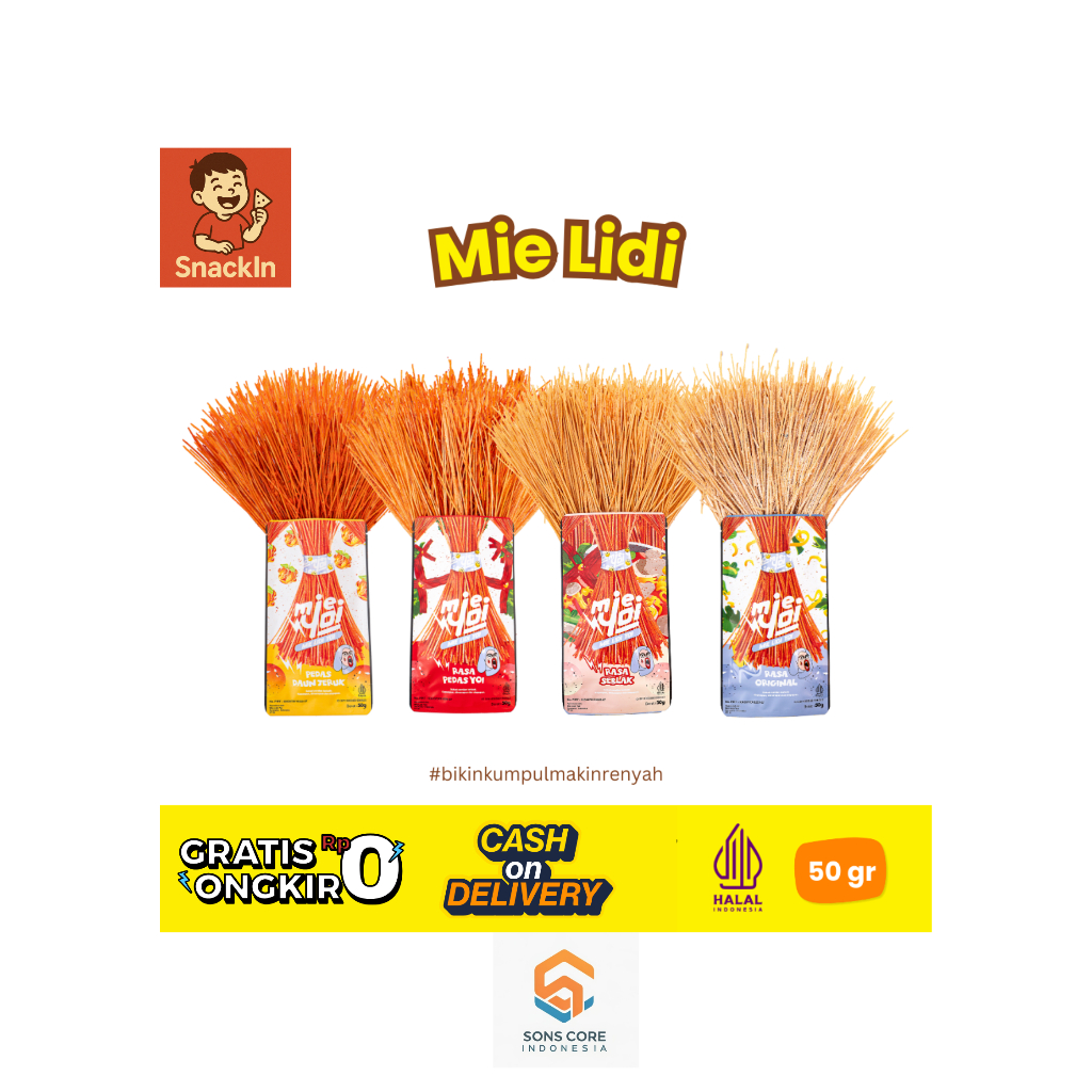 

SNACKIN Cemilan Mie Lidi - 50gr Beli 4 Gratis Ongkir
